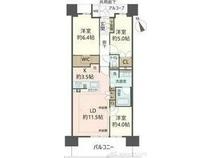 ジオ島本サウス棟(3LDK/3階)の間取り写真