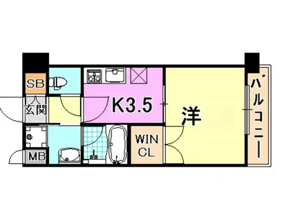 ショーソン上沢(1K/4階)の間取り写真