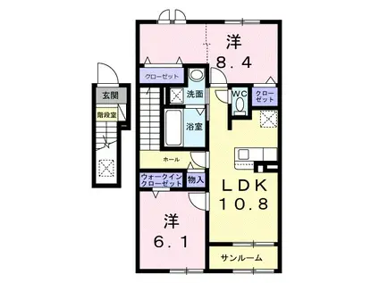 ディーテラス I(2LDK/2階)の間取り写真