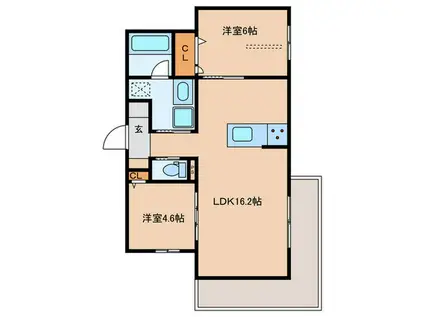 D-RESIDENCE荘園B(2LDK/3階)の間取り写真