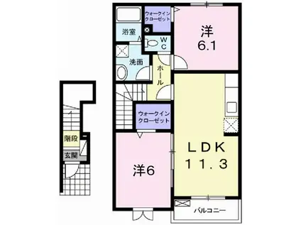 さくら 弐番館(2LDK/2階)の間取り写真