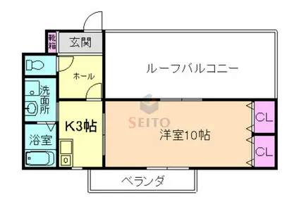 グリーンテラス豊中(1K/3階)の間取り写真