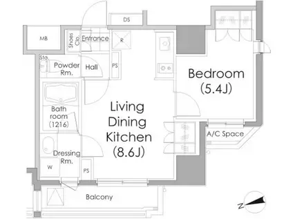 パークハビオ戸越(1LDK/9階)の間取り写真