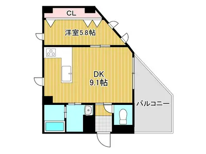 メゾンキコー田辺(1DK/3階)の間取り写真