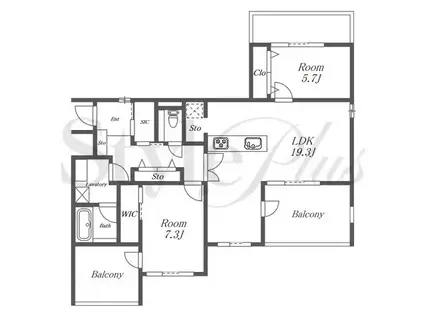 AKATSU GARDEN HOUSE 北棟(2LDK/3階)の間取り写真