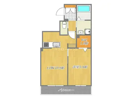 ベルソーレHR(1LDK/3階)の間取り写真