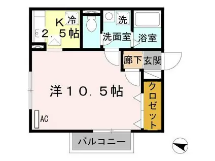 クレセントコートA棟(ワンルーム/2階)の間取り写真
