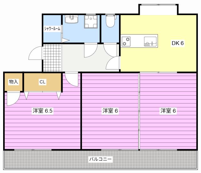 桃花ハイツI(3DK/3階)の間取り写真