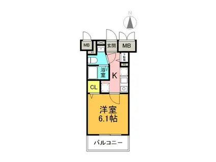 プランドール新町(1K/3階)の間取り写真