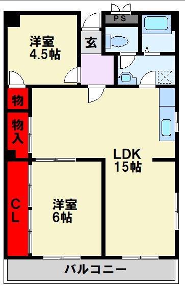 コーポ西鳴水(2LDK/4階)の間取り写真