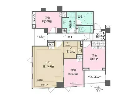 パークハウス中目黒(3LDK/3階)の間取り写真