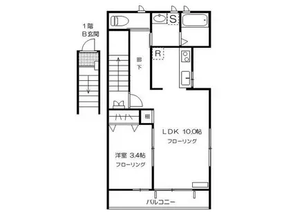 スカイタウン(1LDK/2階)の間取り写真