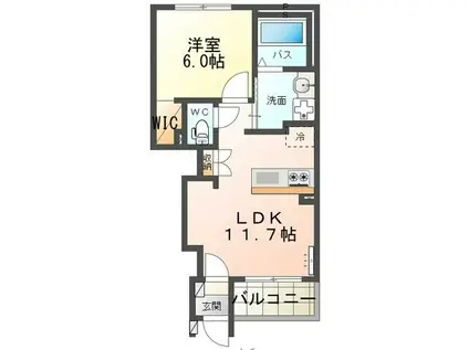 ラ・プレール(1LDK/1階)の間取り写真
