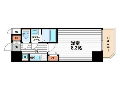 プレサンス谷町九丁目駅前(1K/12階)の間取り写真