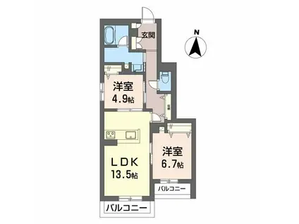 シャーメゾン エムエイチ 曽根東(2LDK/2階)の間取り写真
