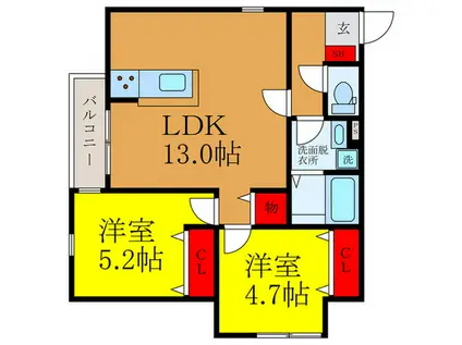 KEYビレッジ高槻(2LDK/1階)の間取り写真