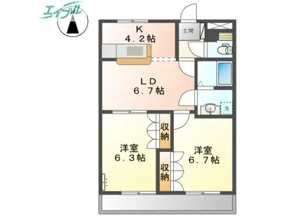 メゾン プリエージュ(2LDK/2階)の間取り写真