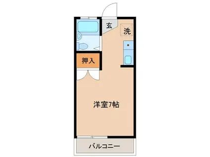 ジョイフルハイツB棟(ワンルーム/1階)の間取り写真