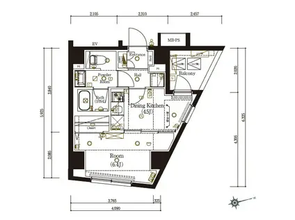マーロ弘明寺(1K/4階)の間取り写真