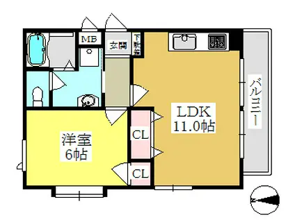 アルシュ甲子園口(1LDK/3階)の間取り写真