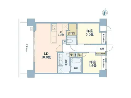 ウメキタテラス(2LDK/6階)の間取り写真