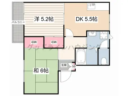 ヒルクレスト和田 6号棟(2DK/2階)の間取り写真