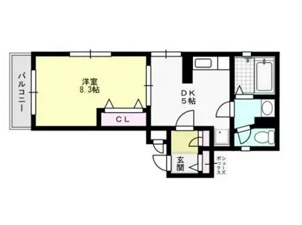 ビハーラ姪浜(1DK/2階)の間取り写真