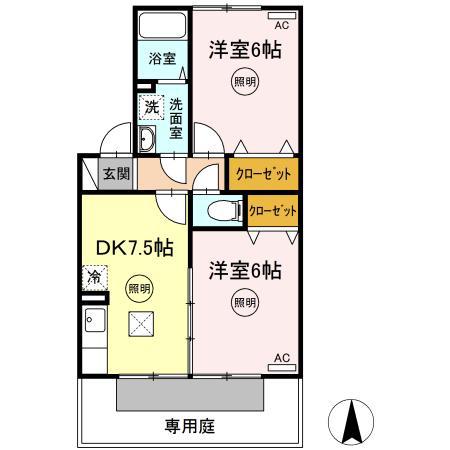 シュガーコート(2DK/1階)の間取り写真