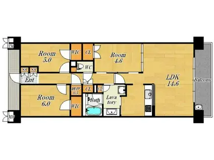 リバーガーデン福島木漏れ日の丘(3LDK/13階)の間取り写真