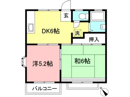 コーポ多摩城C棟(2DK/1階)の間取り写真