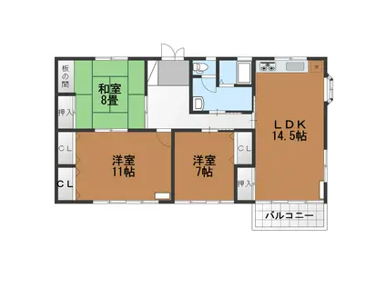 フラット三輪 C棟(3LDK/2階)の間取り写真