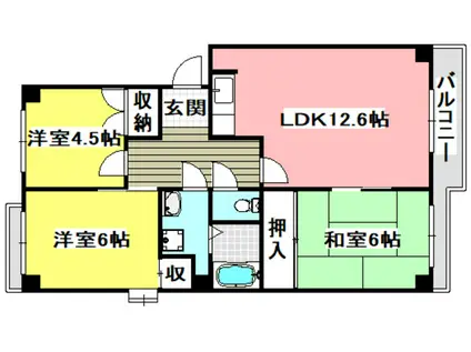 千里サザンテラス(3LDK/6階)の間取り写真