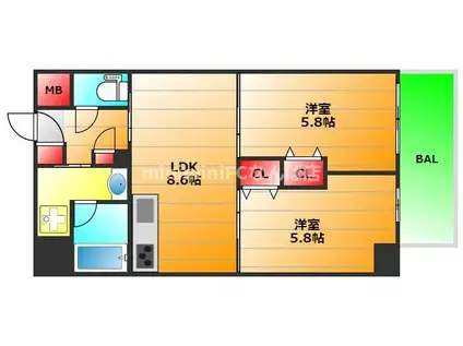 和良久ライフ(2LDK/5階)の間取り写真