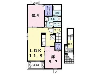 コンフォール B(2LDK/2階)の間取り写真