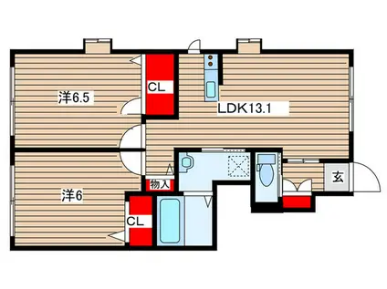 ルナ沖野(2LDK/1階)の間取り写真