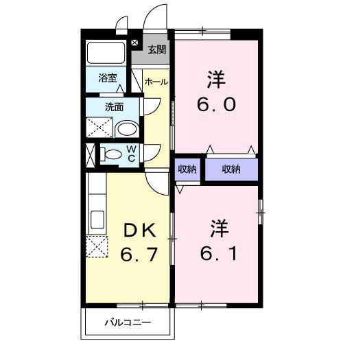 パークハイム大丸D(2DK/2階)の間取り写真