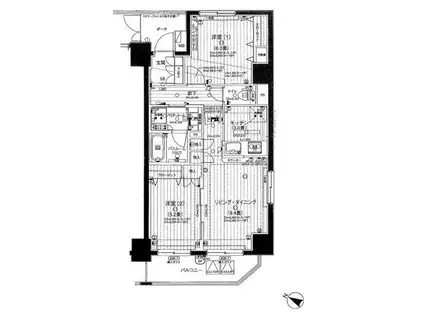 日神パレステージ阪東橋2(2LDK/3階)の間取り写真