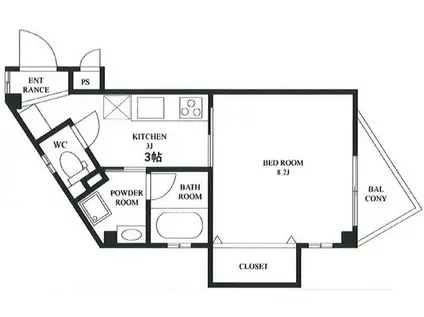 阪神本線 千船駅 徒歩5分 4階建 築19年(1K/3階)の間取り写真