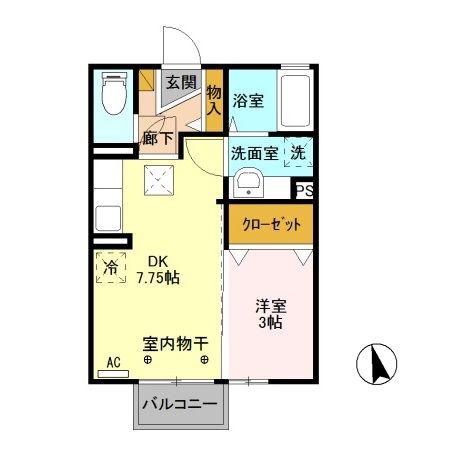 アルカディア D棟(1DK/1階)の間取り写真