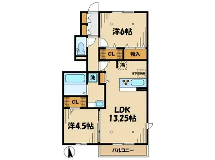 ブリエ府中(2LDK/1階)の間取り写真