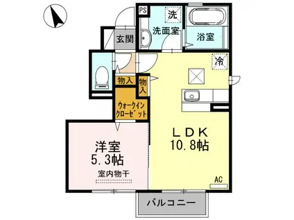 ビーチヒルII A棟(1LDK/1階)の間取り写真