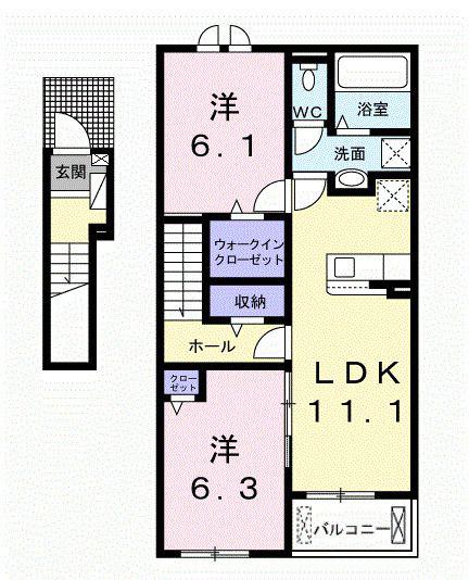 グラスロードII B(2LDK/2階)の間取り写真