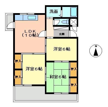 山形共立東原マンション(3LDK/3階)の間取り写真