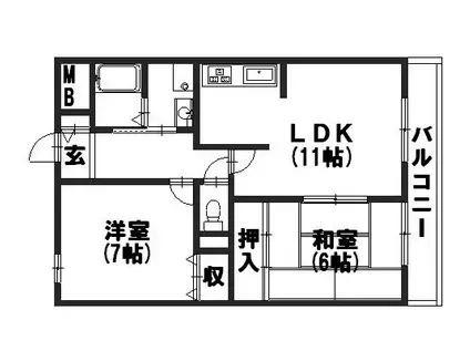 カサ・デ・高ノ手(2LDK/5階)の間取り写真