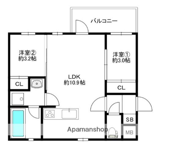 MODERN ASPIRATION 薬院COURT(2LDK/3階)の間取り写真