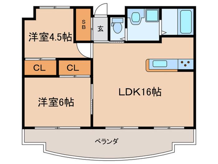 カンパニューラTM(2LDK/2階)の間取り写真