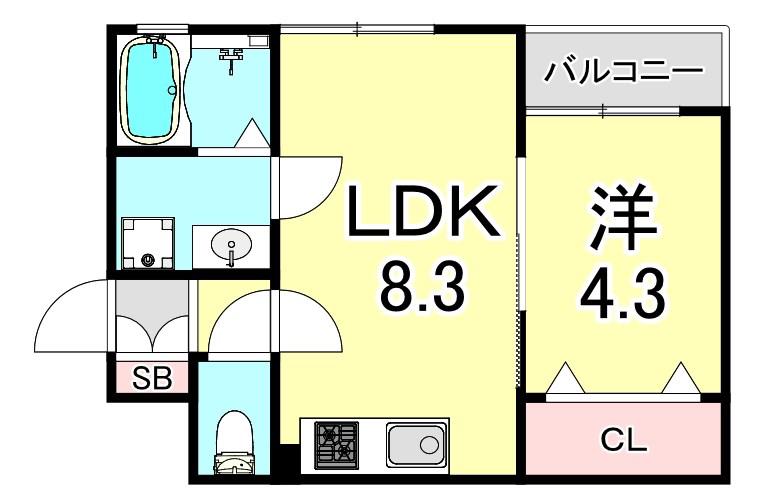 エムグレース神戸湊川公園(1LDK/2階)の間取り写真