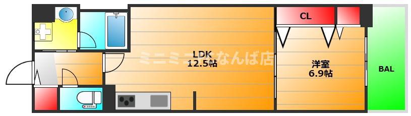 グランセジュール大国町(1LDK/4階)の間取り写真