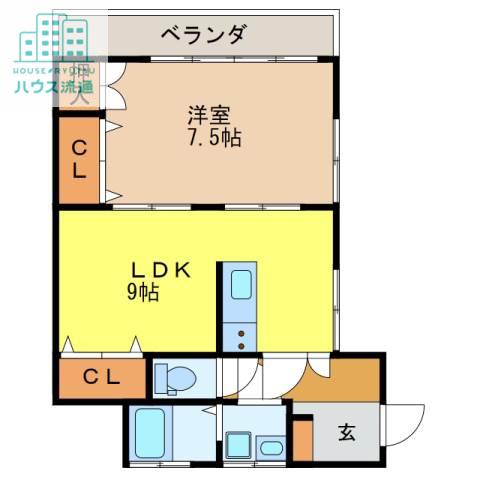 ショコラ城山台(1LDK/2階)の間取り写真