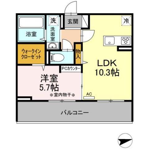 グランヴィア行事(1LDK/2階)の間取り写真